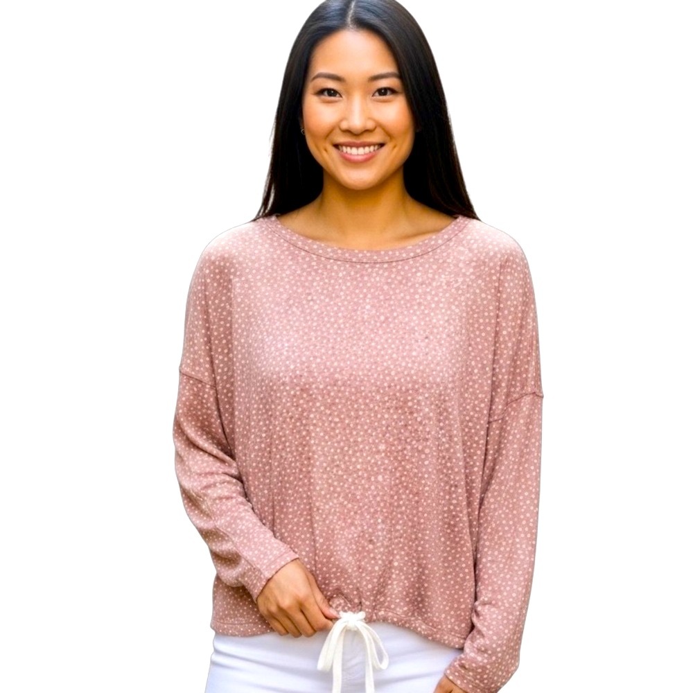 NWT Eberjey Sleep Chic Slouchy Loungewear Pajama Top Size Medium Pink/White